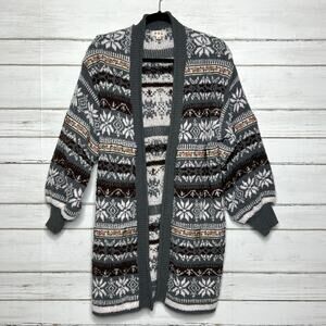 POL Knit Cardigan Sweater Green Size Small Snowflake Chenille Boho